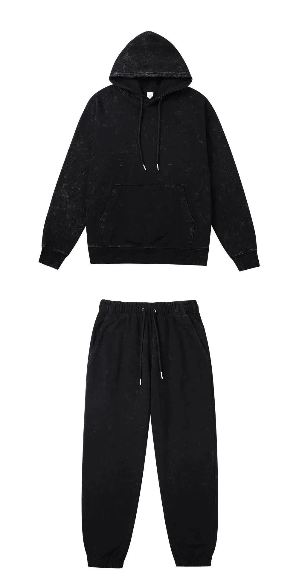 100% Cotton Washed Hoodies Pants Set- Vintage Retro Streetwear