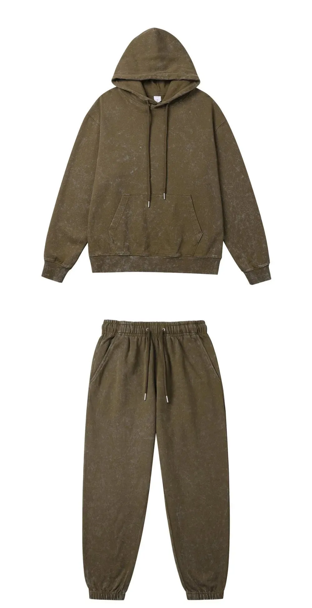 100% Cotton Washed Hoodies Pants Set- Vintage Retro Streetwear