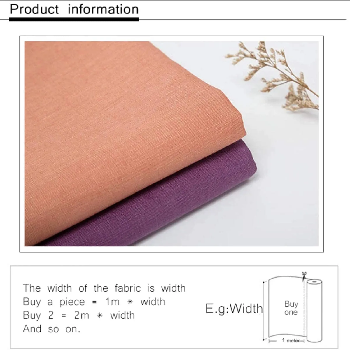 100% Nature Linen Fabric for Sewing Clothing, 53 Inches Wide