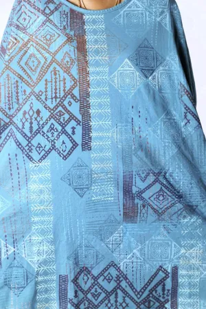 1255 Oversized Tunic Tee-Teal-Printed