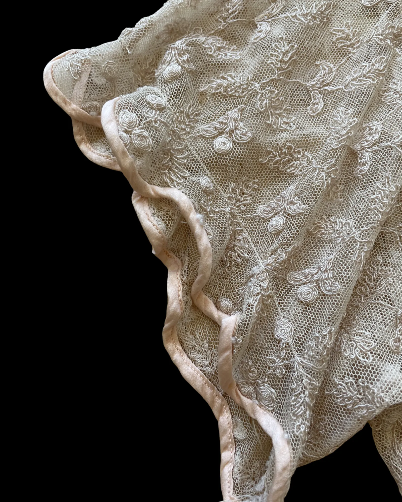 1930s Blush Pink Embroidered Net Tie Front Blouse