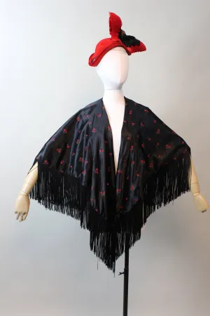 1950s REVERSIBLE fringe velvet embroidered scarf WRAP | new fall winter