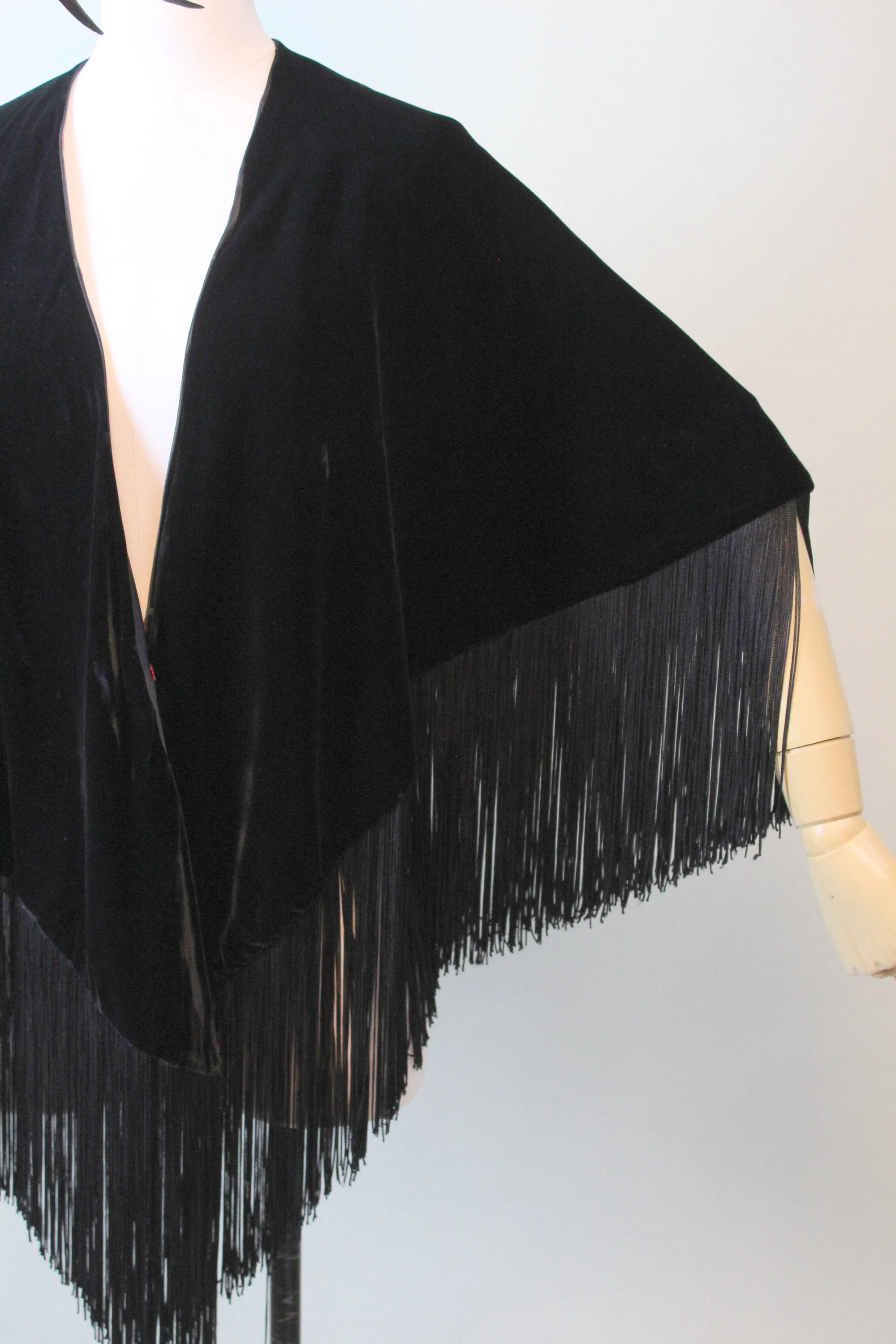 1950s REVERSIBLE fringe velvet embroidered scarf WRAP | new fall winter