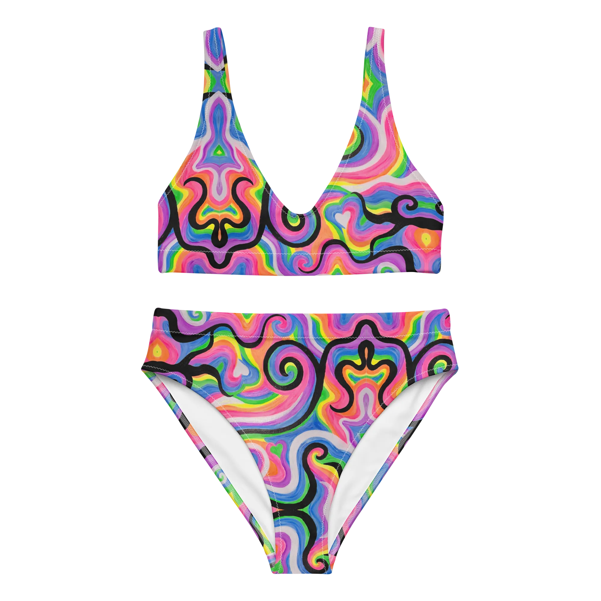 2 Piece High Waisted Bikini Set- "Electric" Design