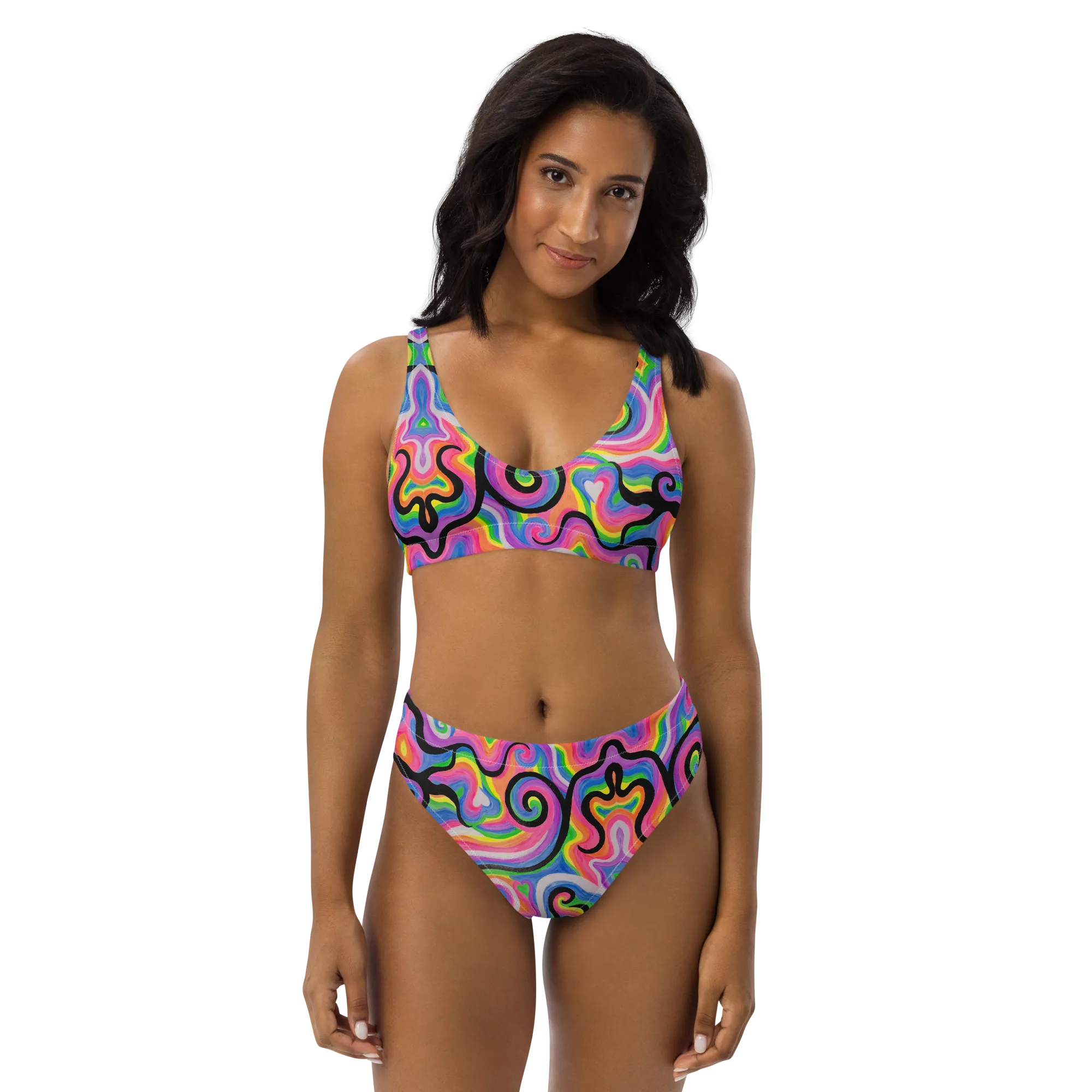 2 Piece High Waisted Bikini Set- "Electric" Design