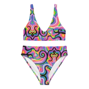 2 Piece High Waisted Bikini Set- "Electric" Design