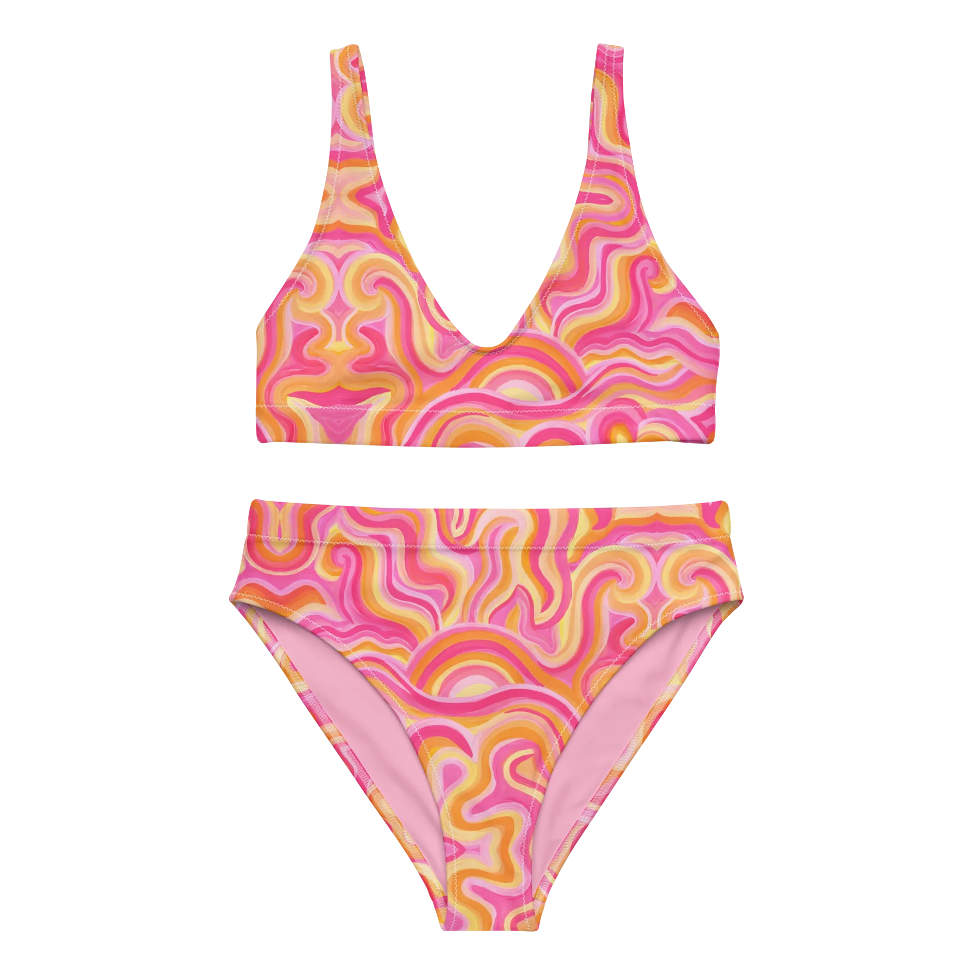 2 Piece High Waisted Bikini Set- "Sunset" Design