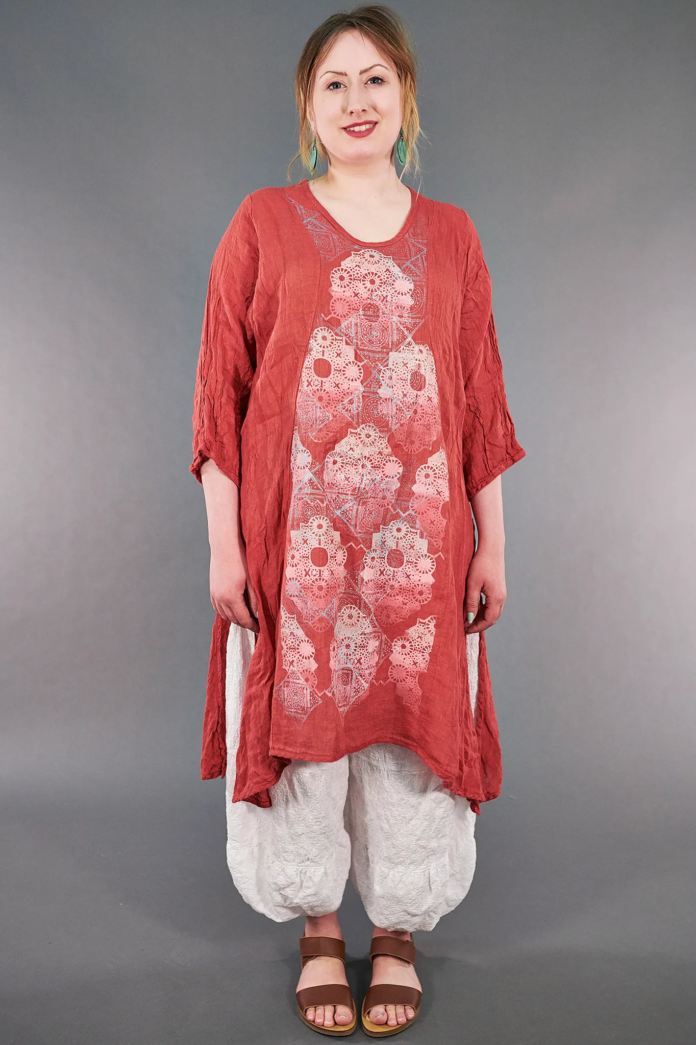 2193 Venetian Coral Front Lacy Print-P