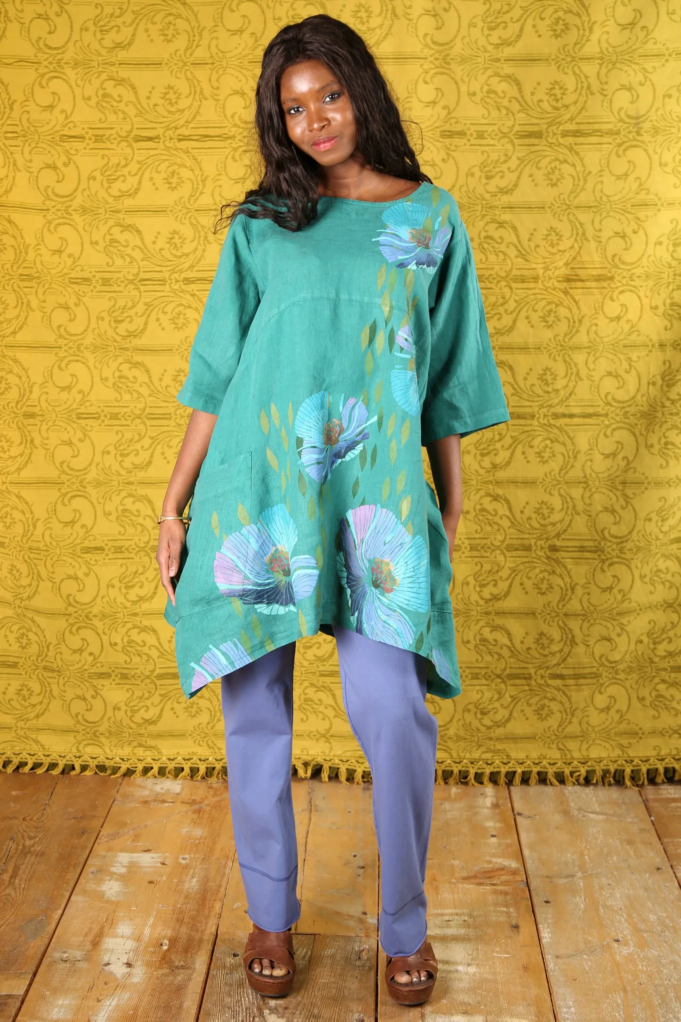 2270-Spring Linen Urchin Tunic Cadmium-P-morning glory