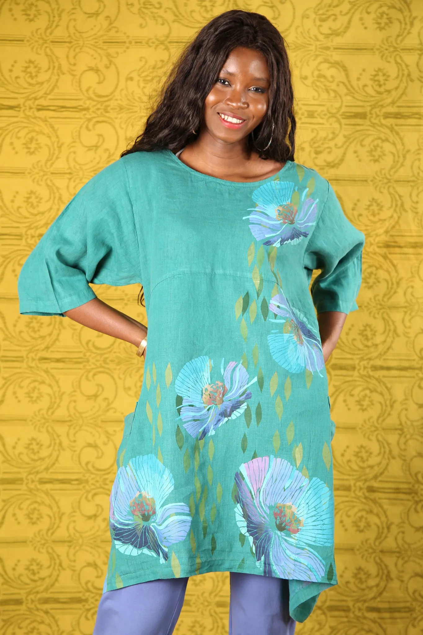 2270-Spring Linen Urchin Tunic Cadmium-P-morning glory