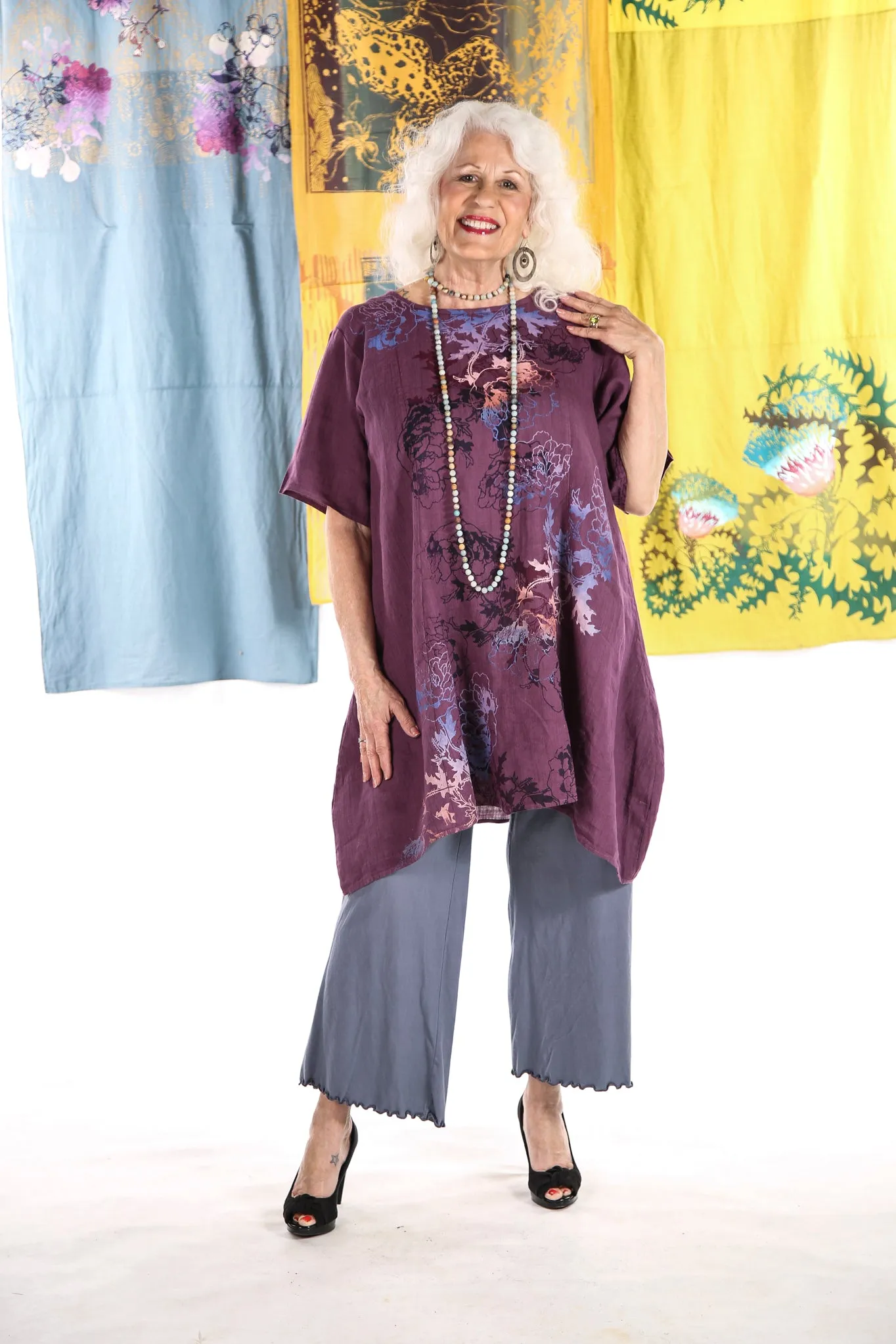 2281 Spring Linen Urchin Tunic- Orchid -Deep & Pastel Florals-P