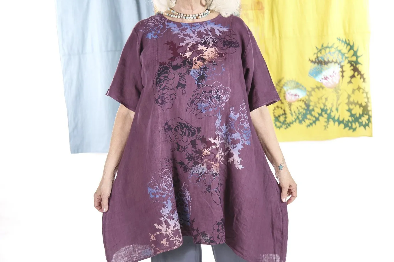 2281 Spring Linen Urchin Tunic- Orchid -Deep & Pastel Florals-P