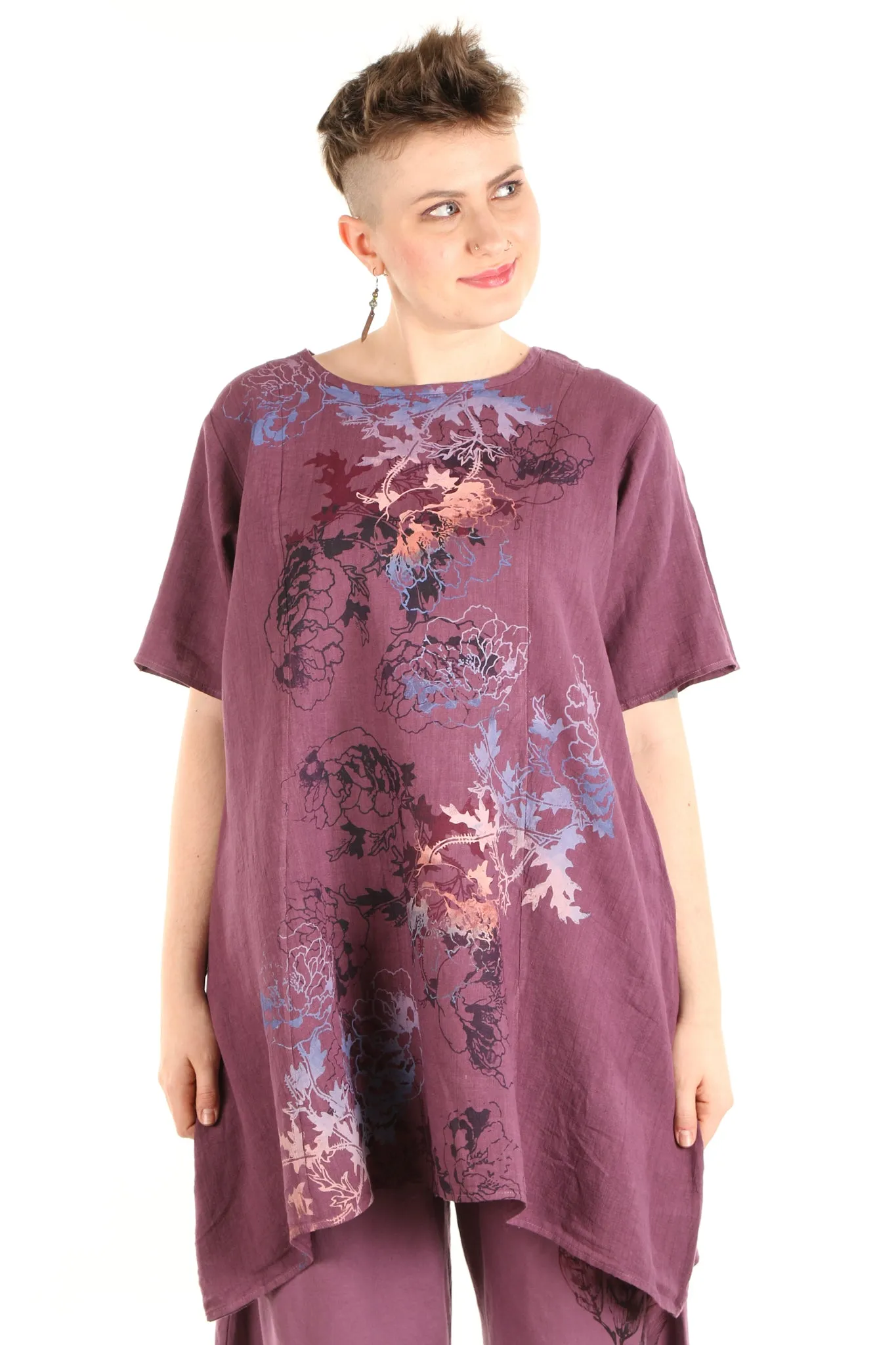 2281 Spring Linen Urchin Tunic- Orchid -Deep & Pastel Florals-P