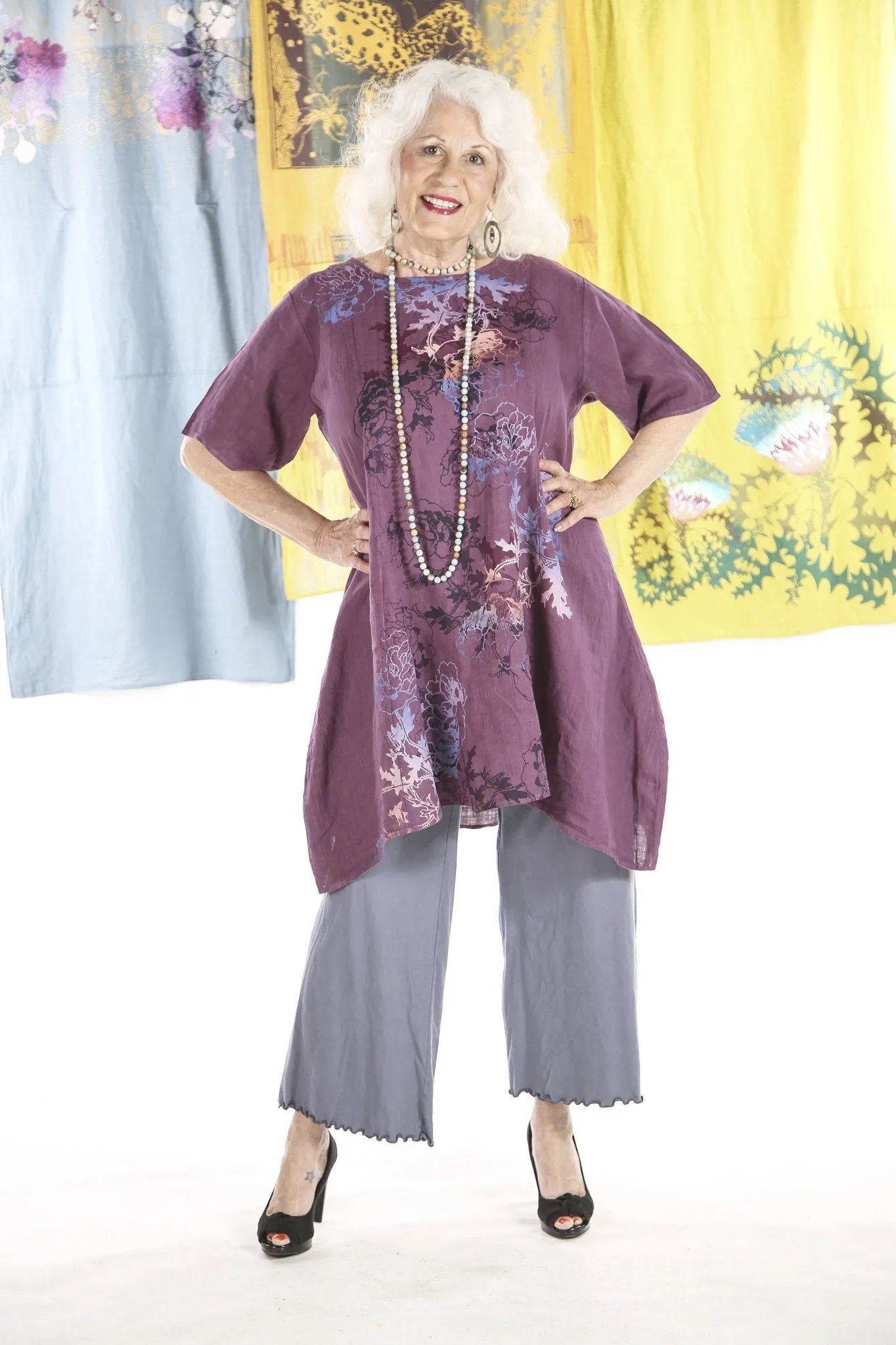 2281 Spring Linen Urchin Tunic- Orchid -Deep & Pastel Florals-P
