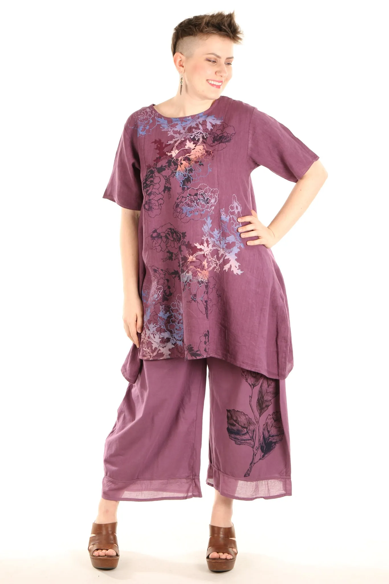 2281 Spring Linen Urchin Tunic- Orchid -Deep & Pastel Florals-P