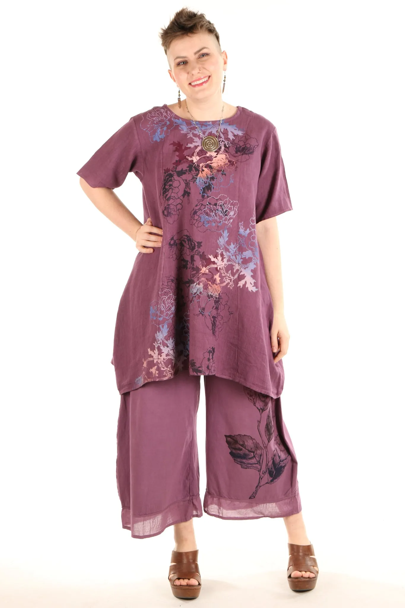 2281 Spring Linen Urchin Tunic- Orchid -Deep & Pastel Florals-P
