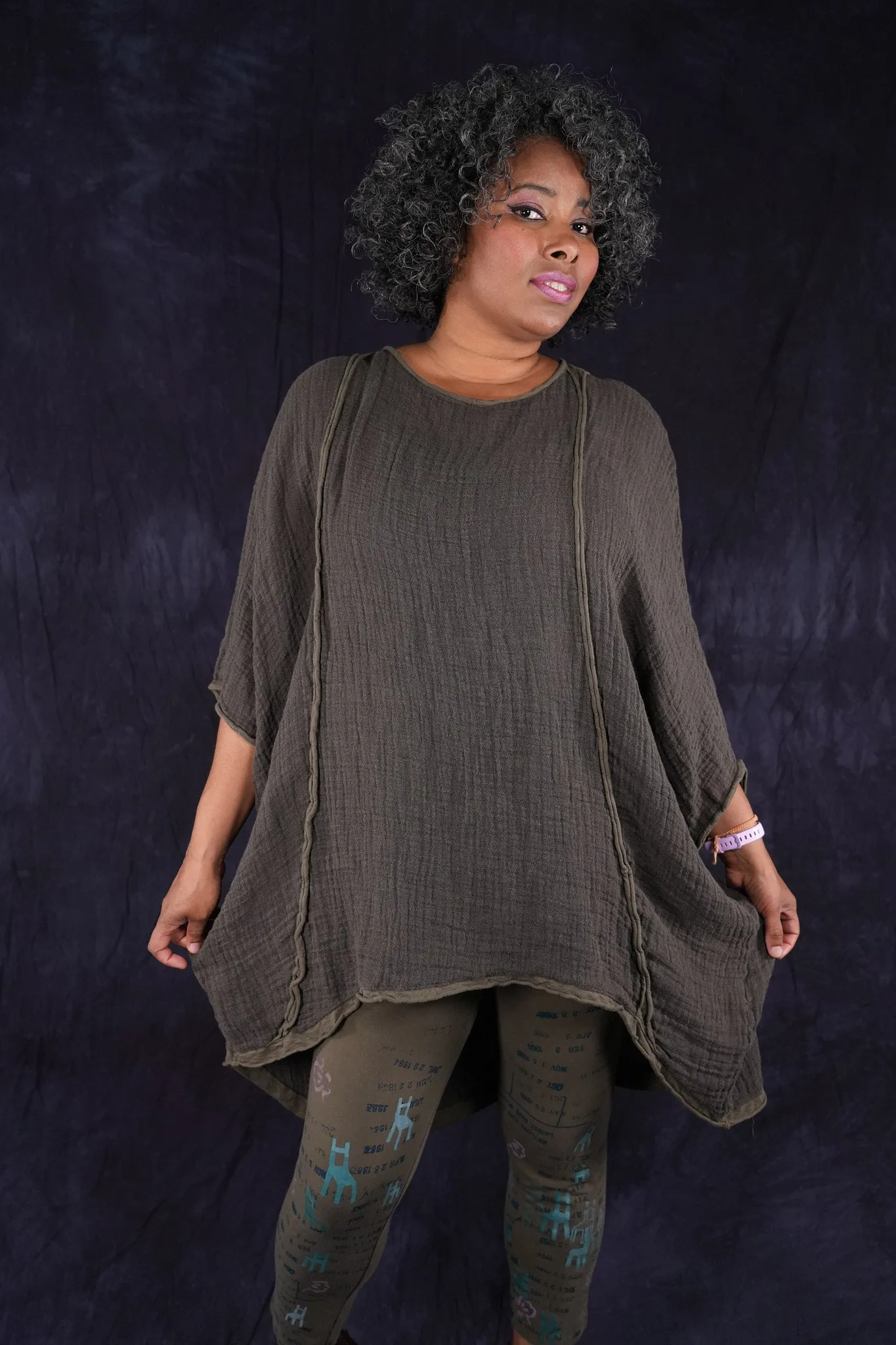 2364 Textured Summer Hi Lo Tunic Earth