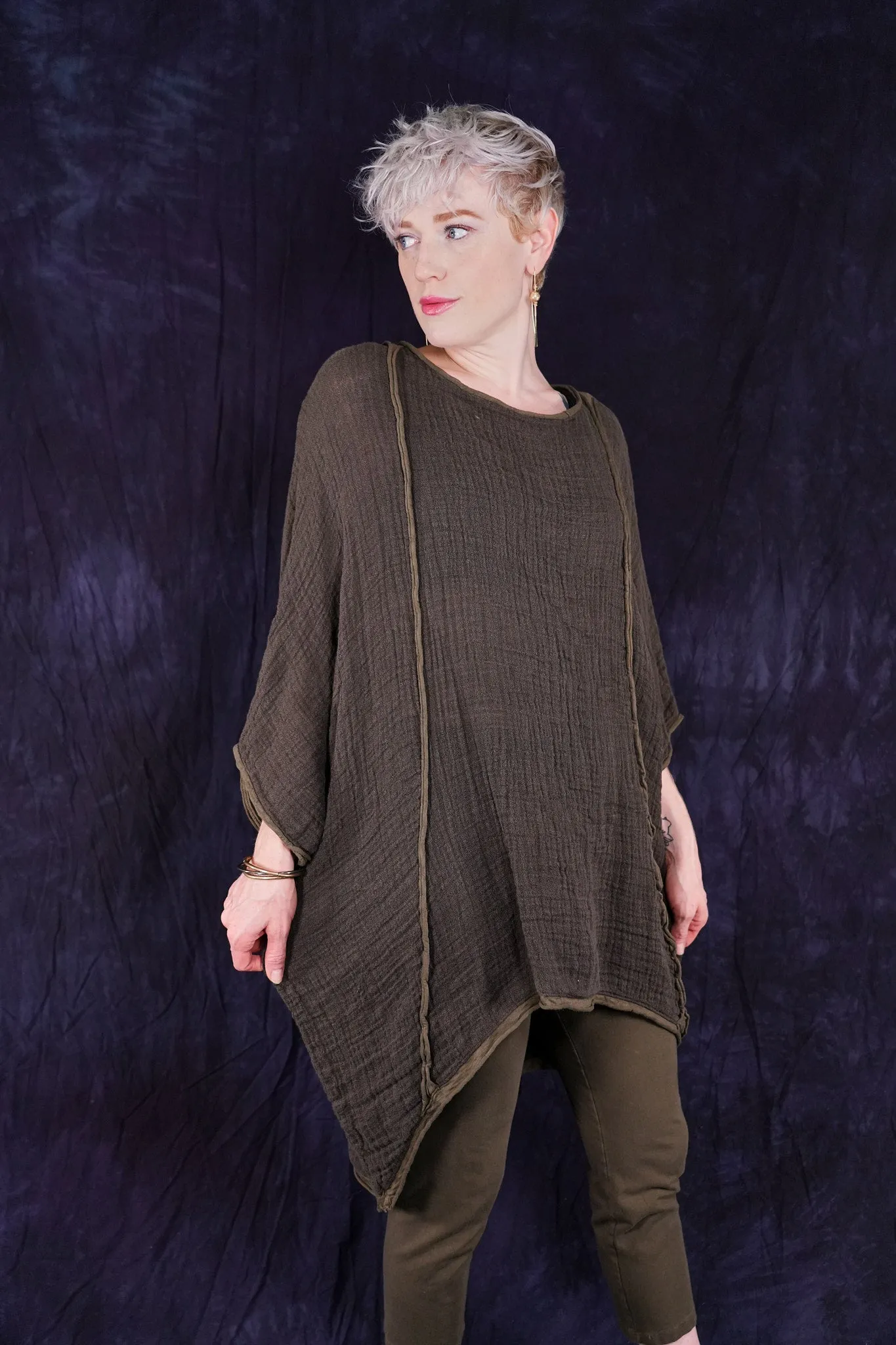 2364 Textured Summer Hi Lo Tunic Earth