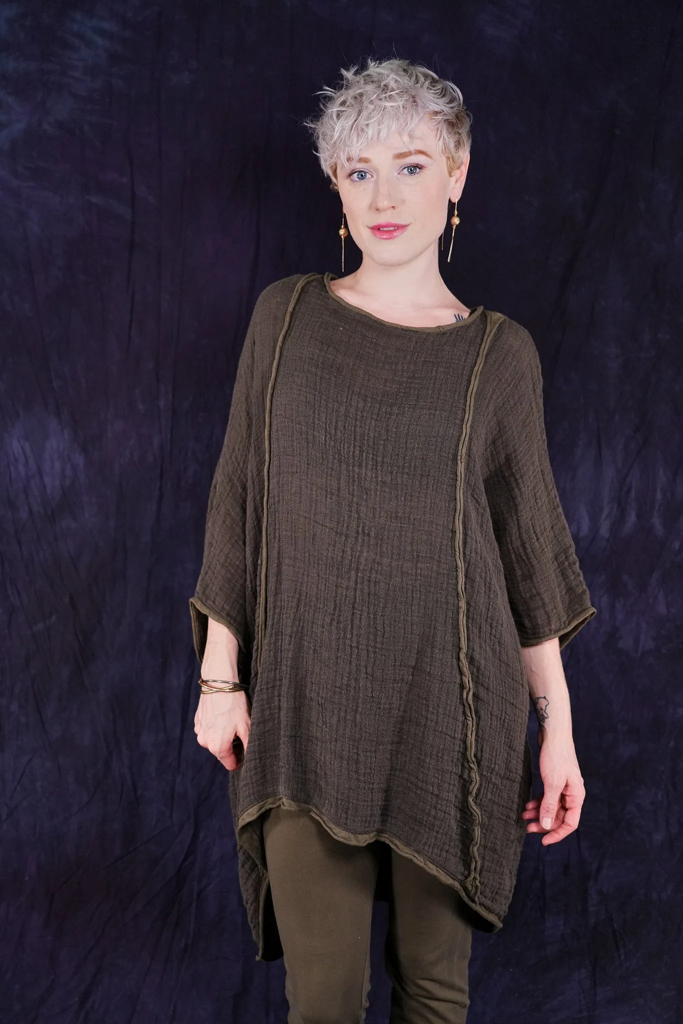 2364 Textured Summer Hi Lo Tunic Earth