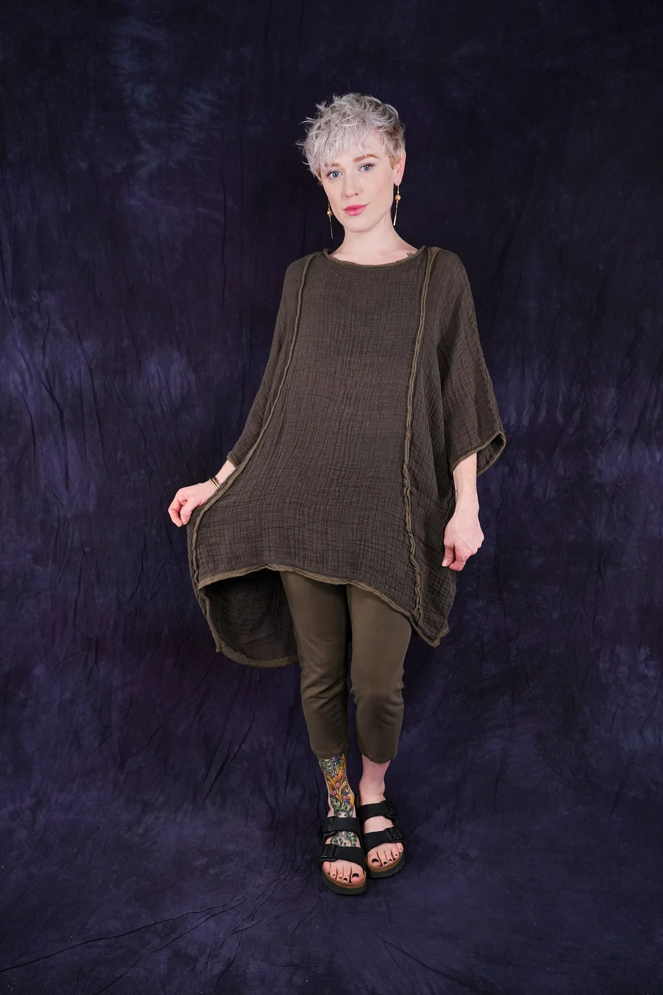 2364 Textured Summer Hi Lo Tunic Earth