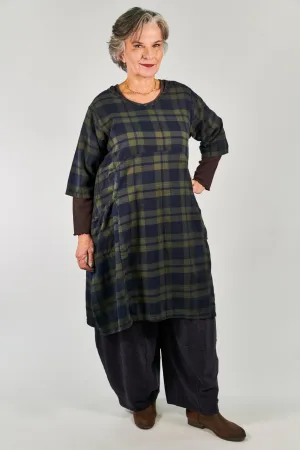 7114-Ink Blue Night Forest Plaid Dress-U