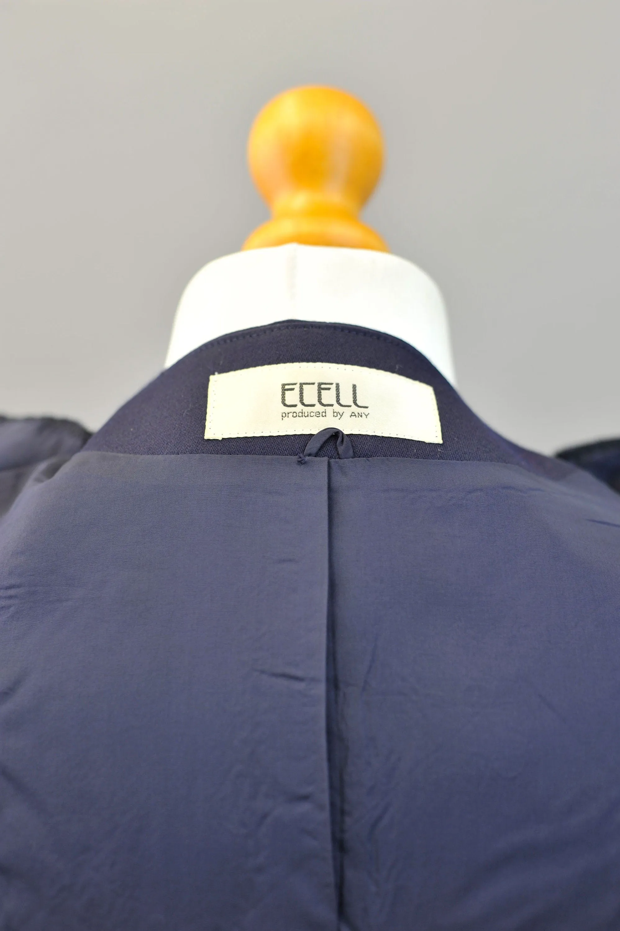 90s Tailored Navy Wool Jacket with Guipure Lace Sleeves, Long Collarless Blazer, Size Medium