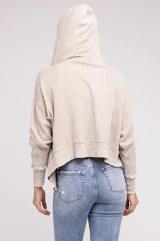 Acid Wash Cotton Waffle Hooded Zip-Up Jacket (5 colors)
