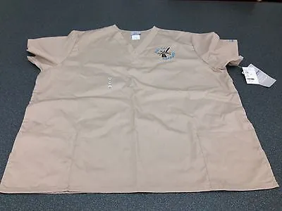 Alley Cat Advocates embroidered logo scrub tops, Sand Color