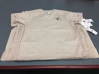 Alley Cat Advocates embroidered logo scrub tops, Sand Color