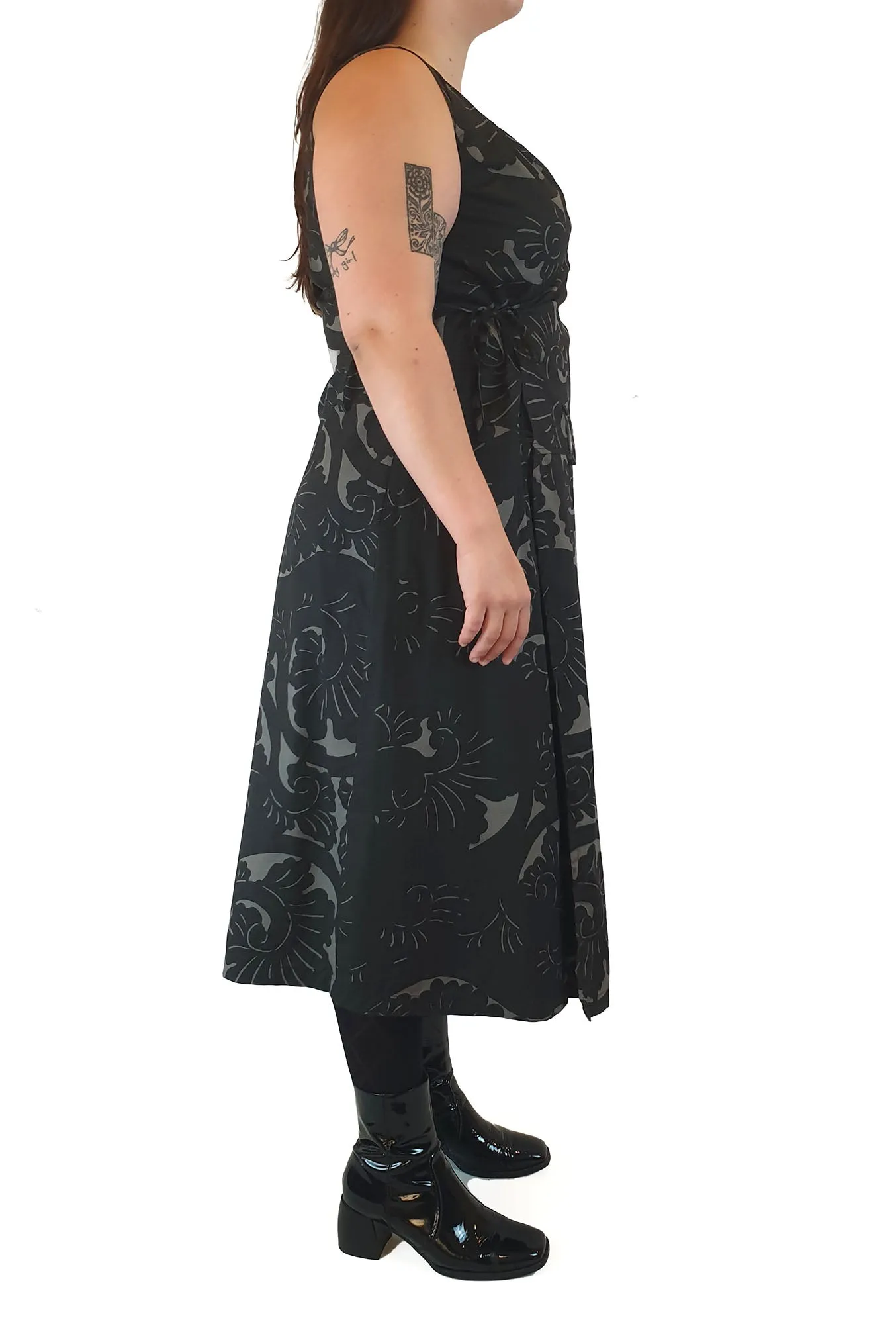 Ammo green and black print wrap dress size L