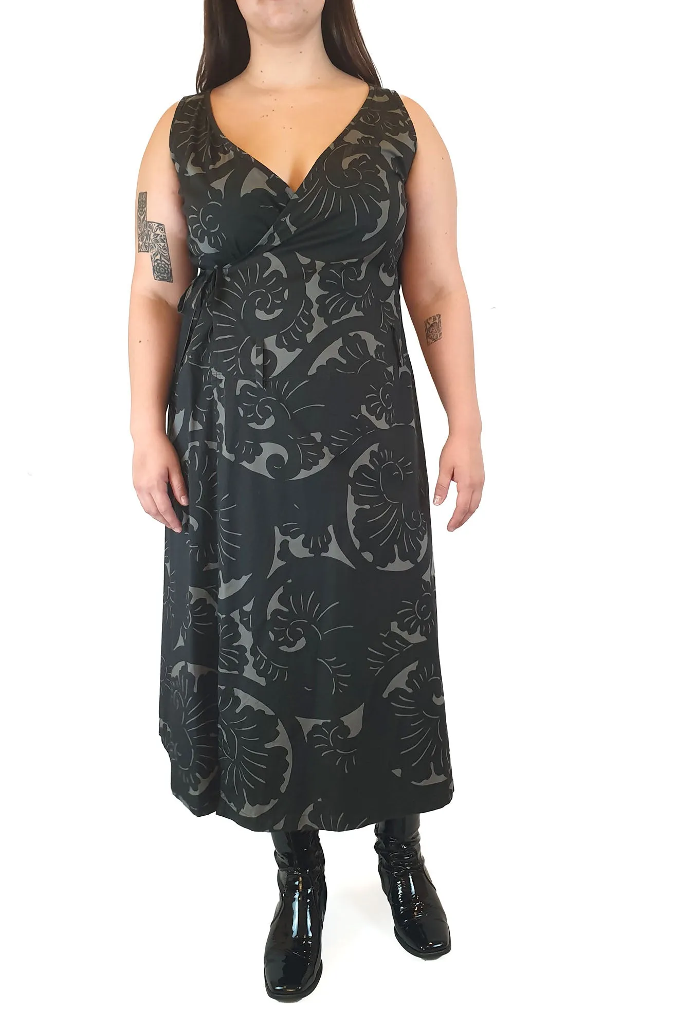Ammo green and black print wrap dress size L