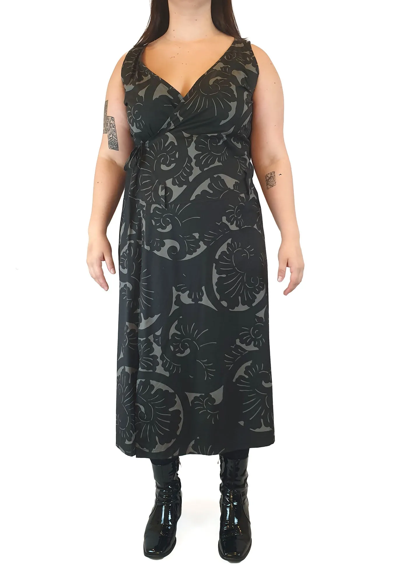 Ammo green and black print wrap dress size L