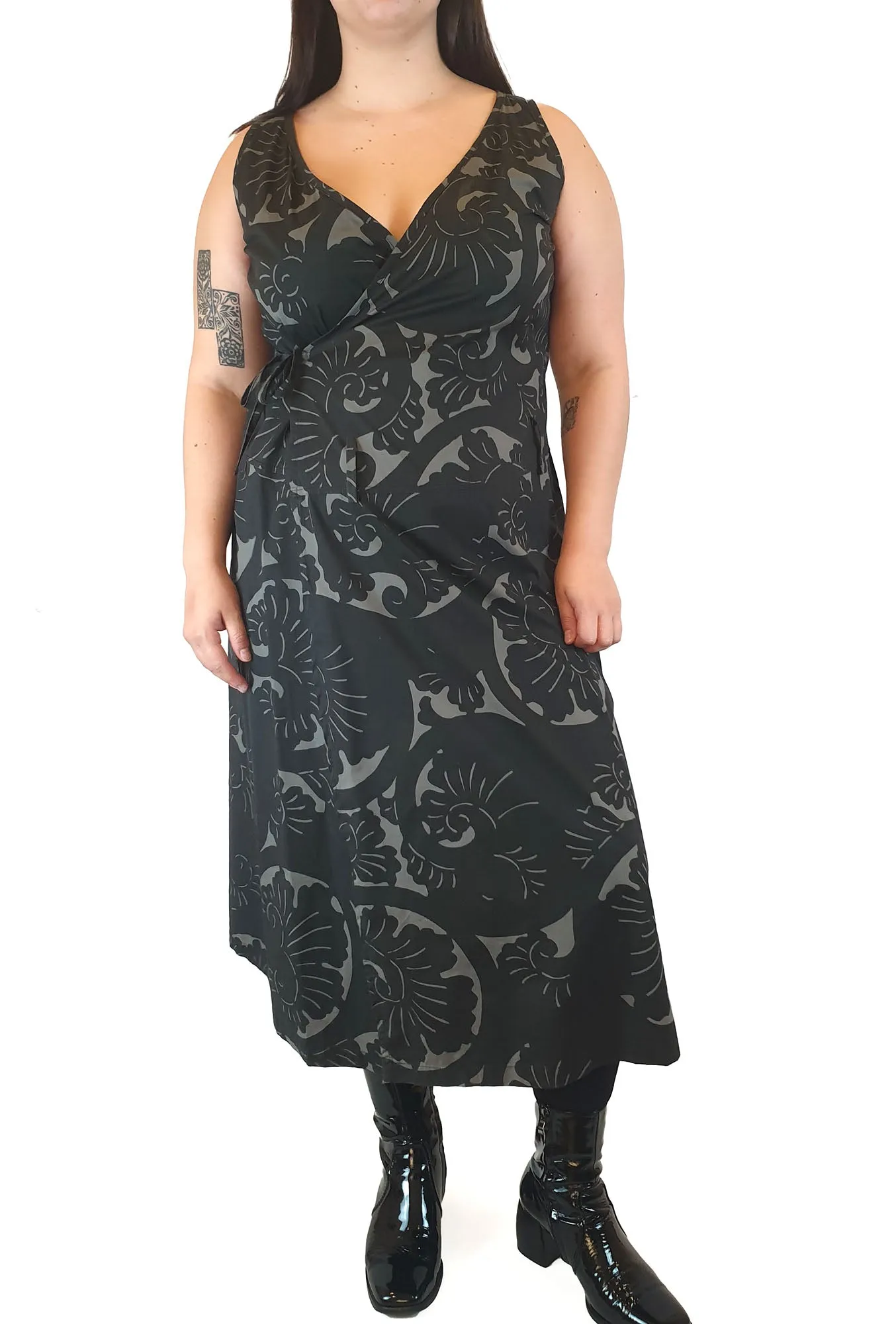Ammo green and black print wrap dress size L