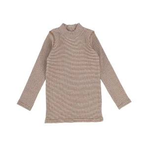 Analogie Mini Stripe Stitch Mock Neck - Brown/White
