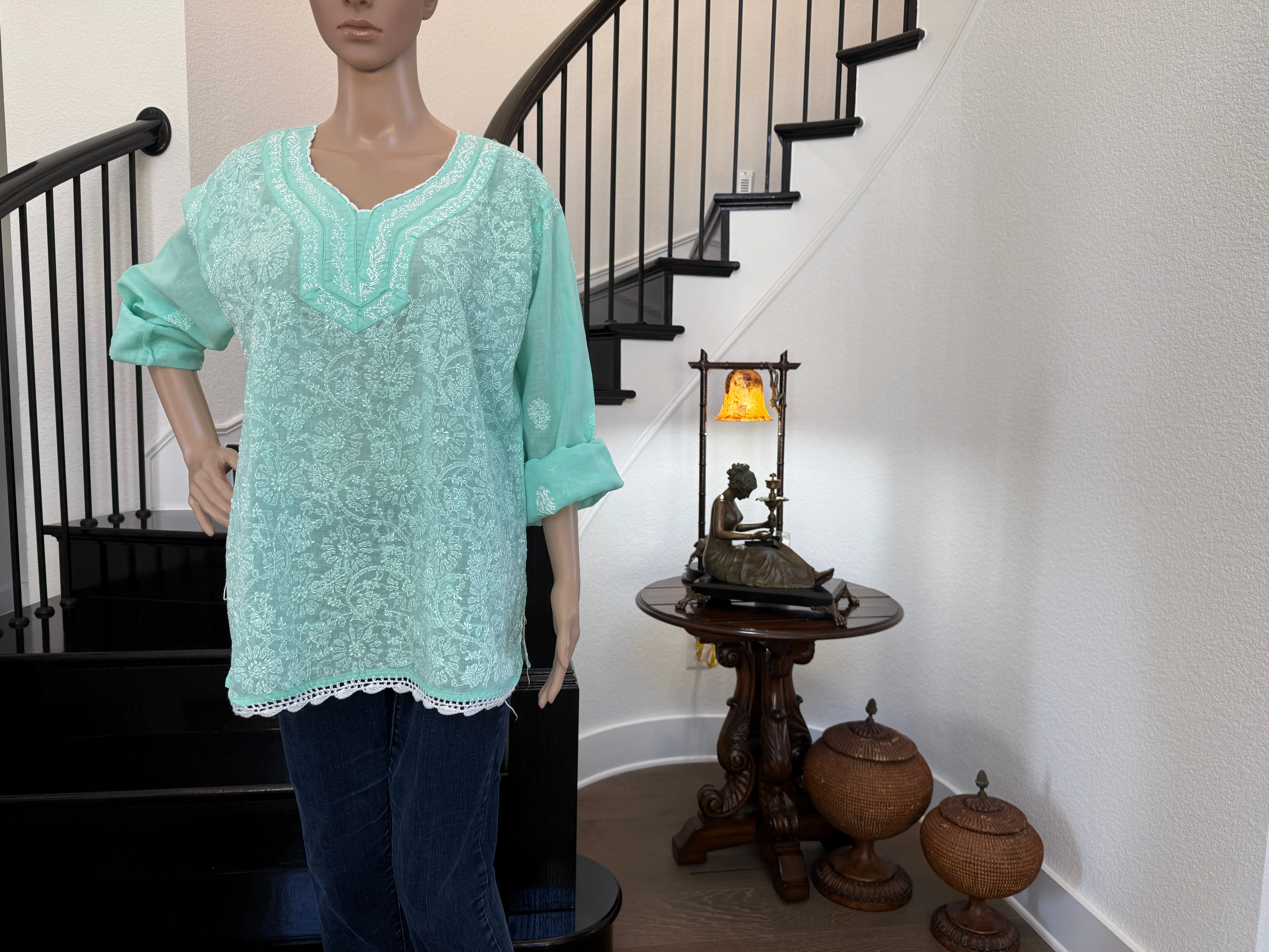 Anisha Pastel Green Chikankari Kurta -  Handcrafted Elegance