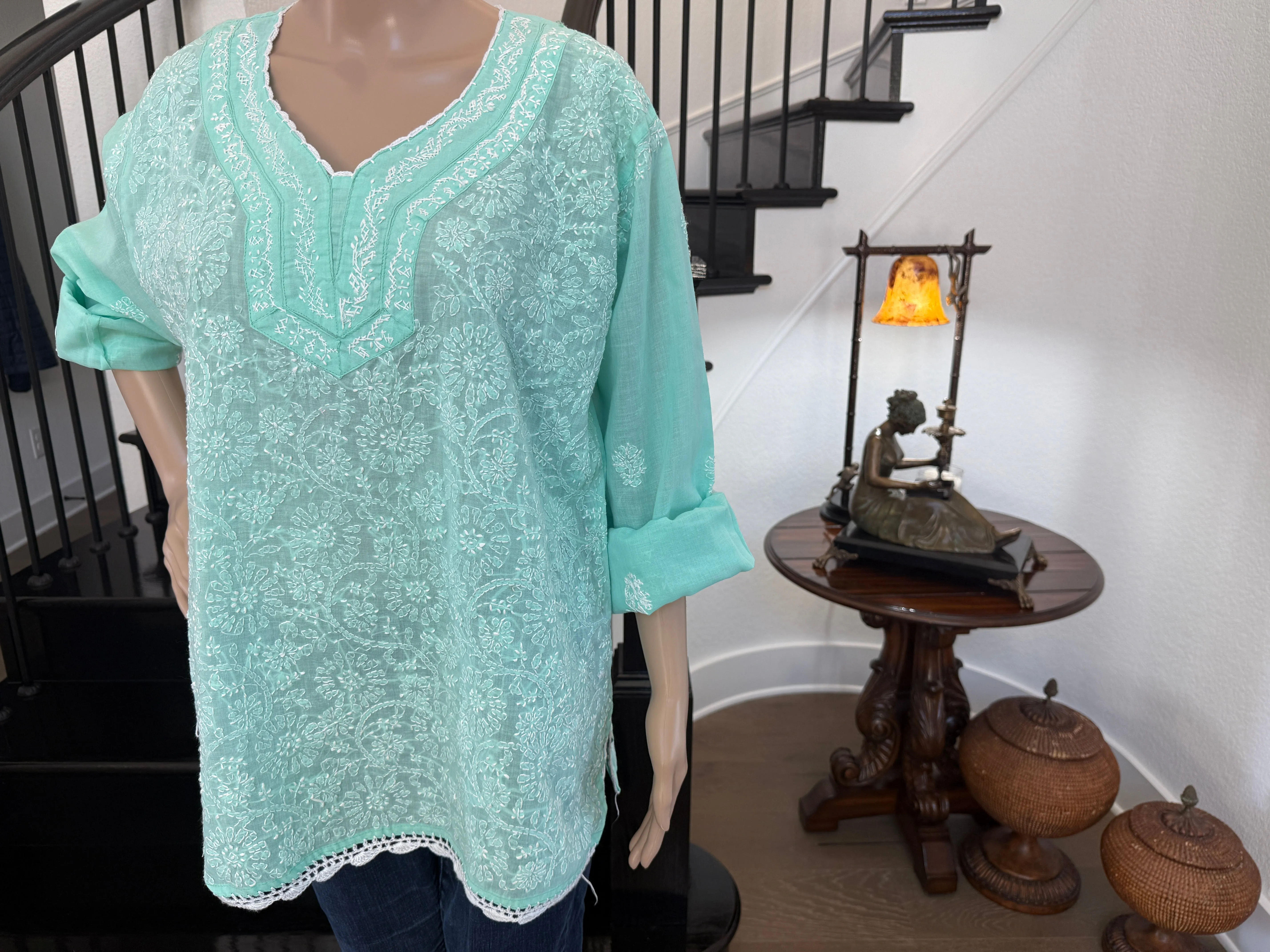 Anisha Pastel Green Chikankari Kurta -  Handcrafted Elegance