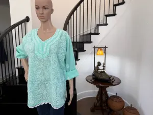 Anisha Pastel Green Chikankari Kurta -  Handcrafted Elegance