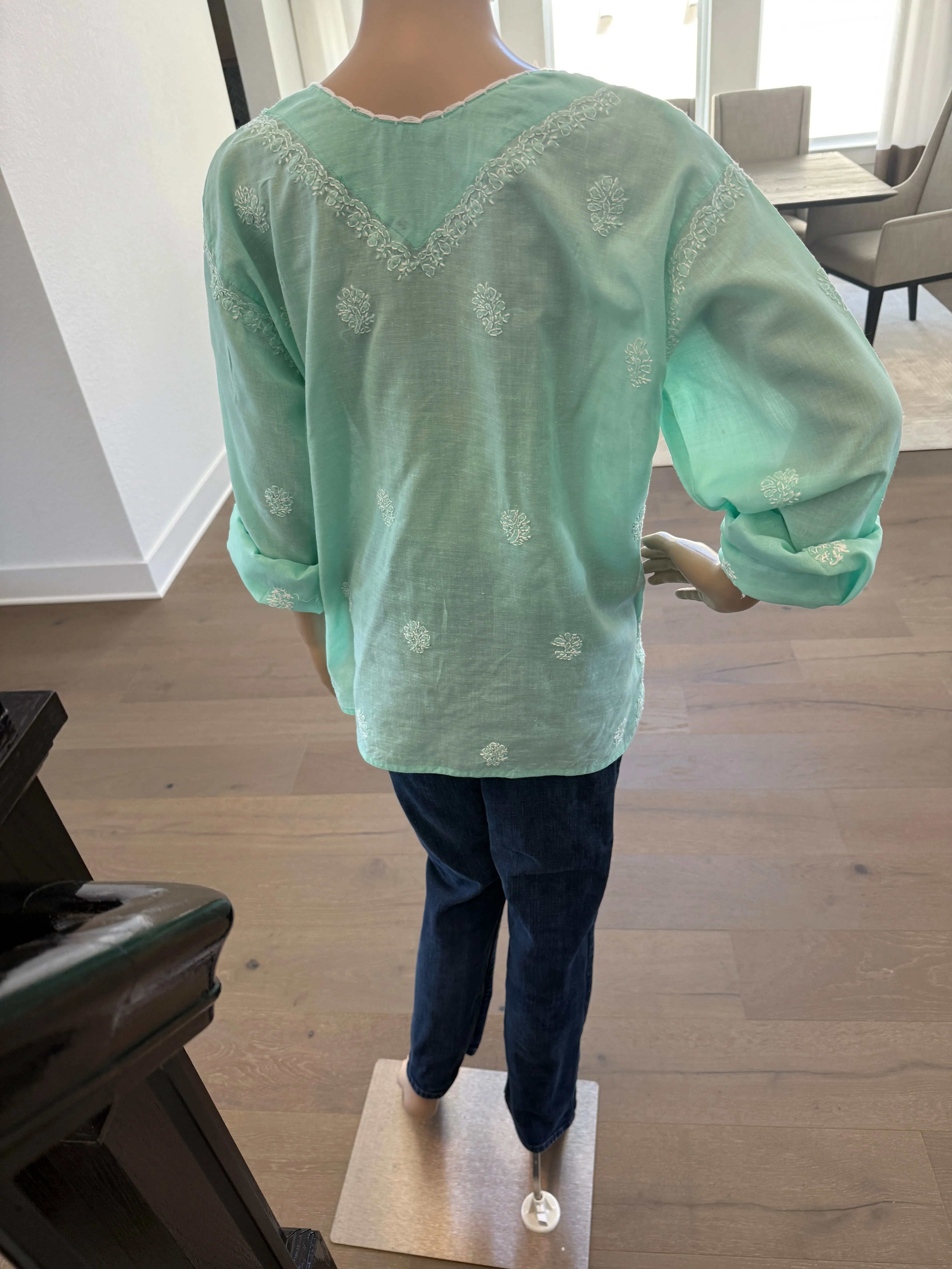 Anisha Pastel Green Chikankari Kurta -  Handcrafted Elegance