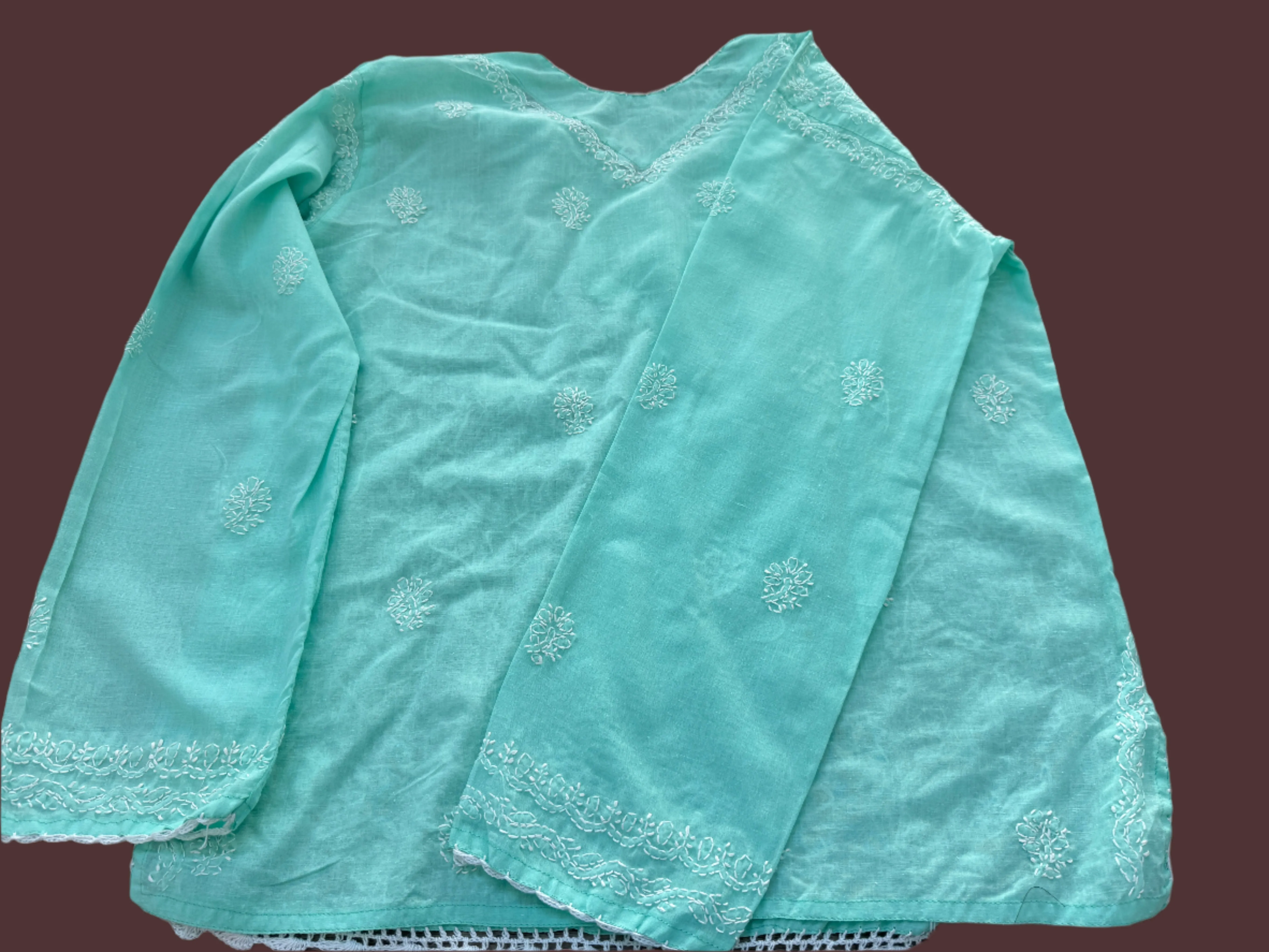 Anisha Pastel Green Chikankari Kurta -  Handcrafted Elegance