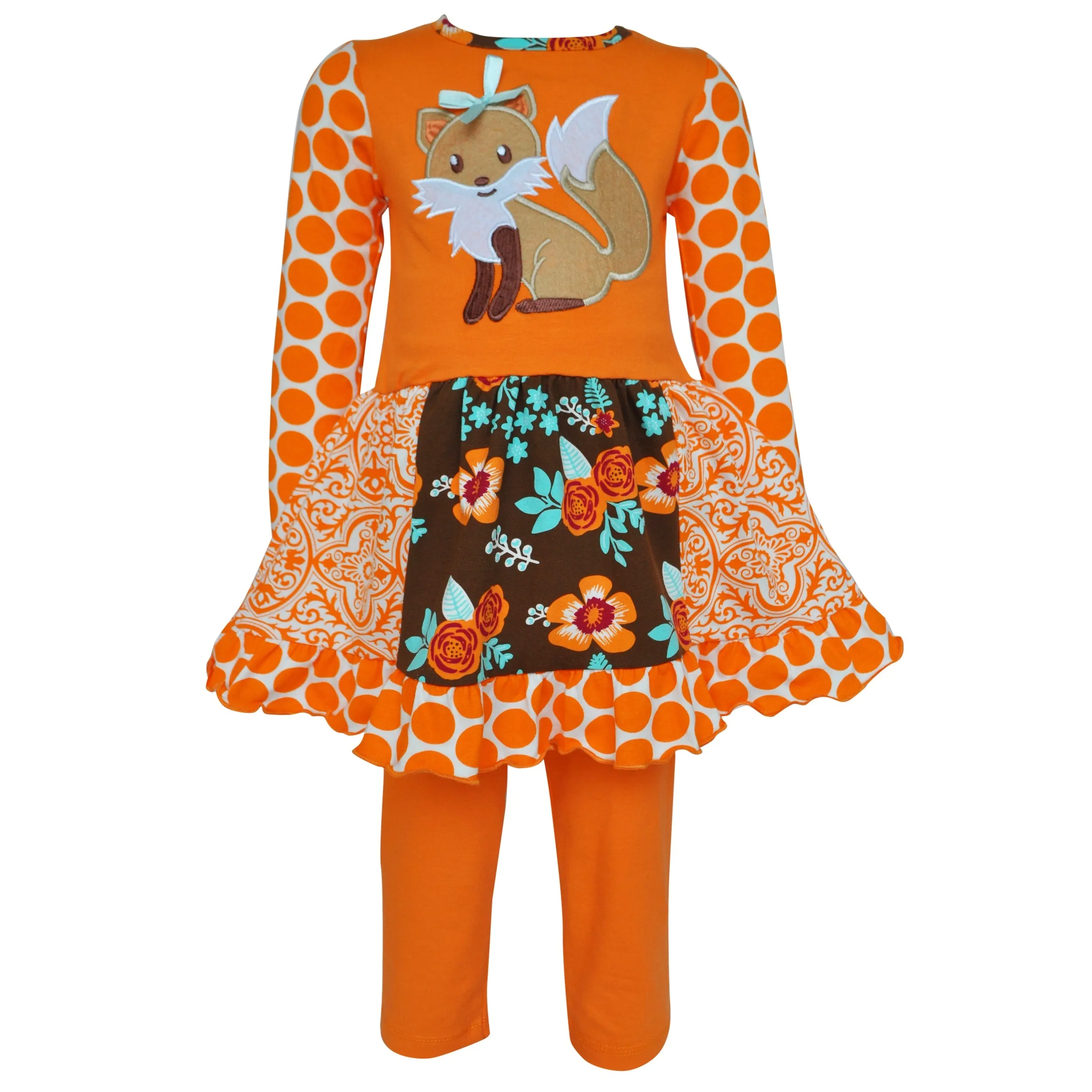AnnLoren Big Little Girls Fall Foxy Floral Forest Friends Dress & Leggings