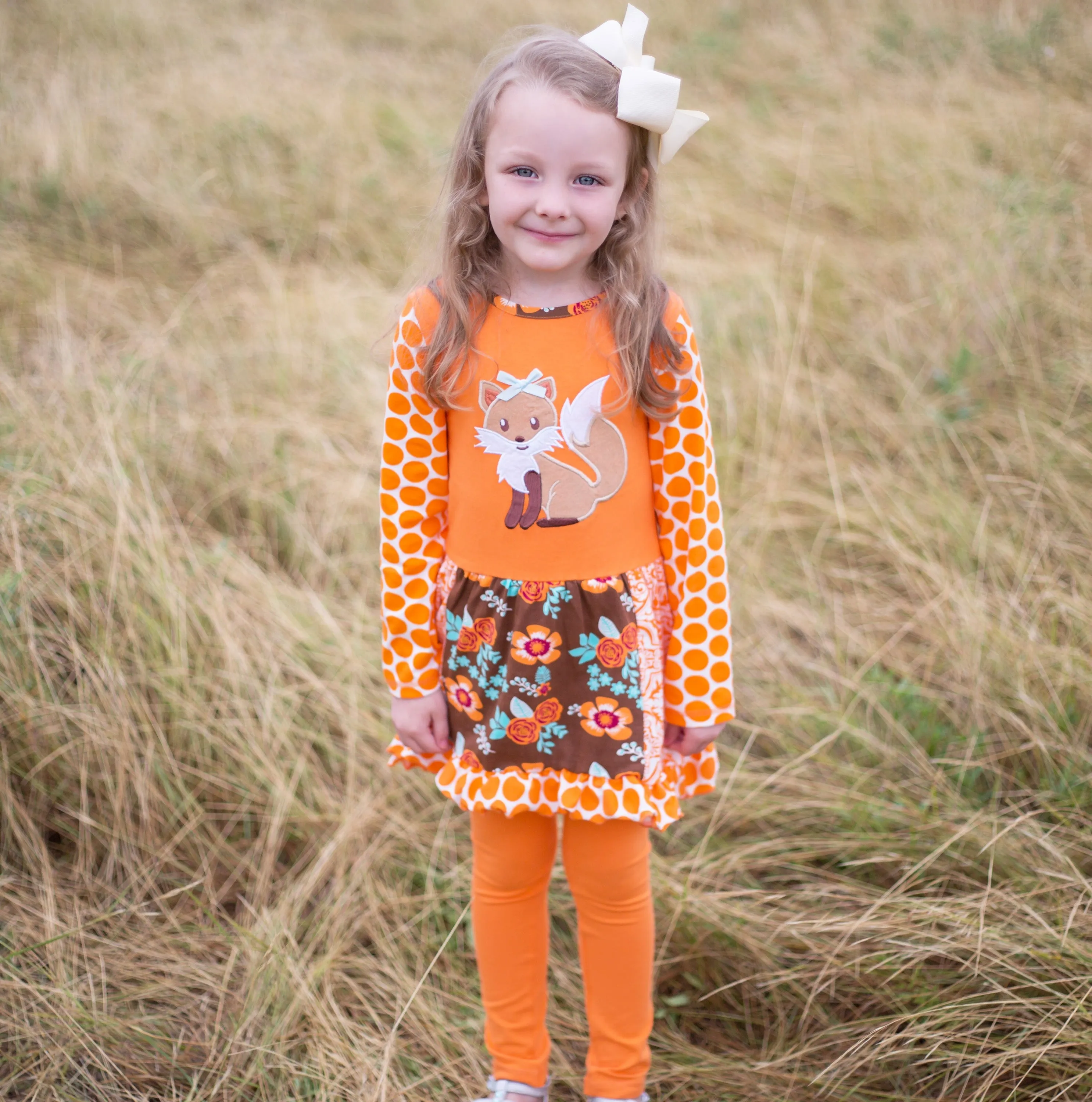 AnnLoren Big Little Girls Fall Foxy Floral Forest Friends Dress & Leggings