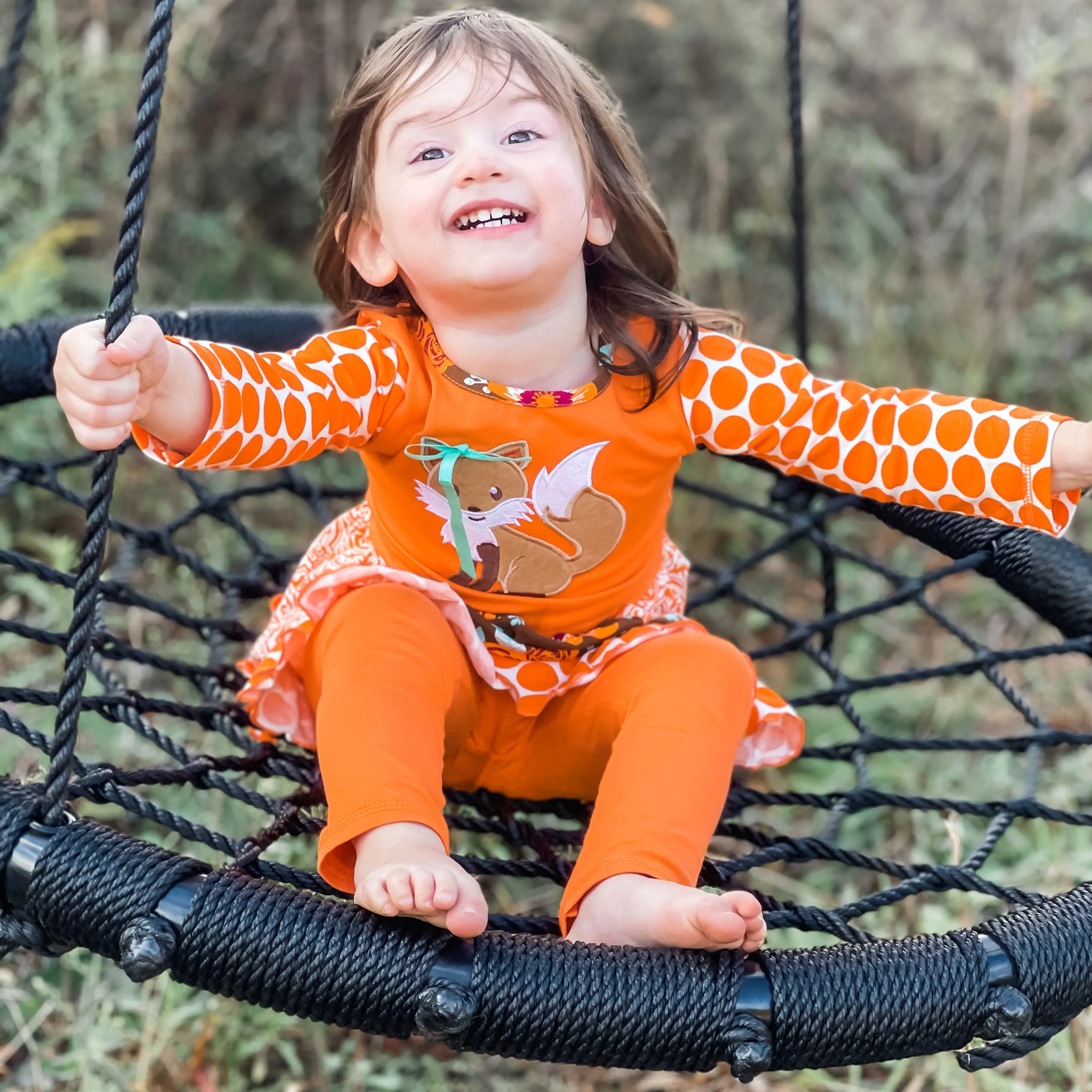 AnnLoren Big Little Girls Fall Foxy Floral Forest Friends Dress & Leggings