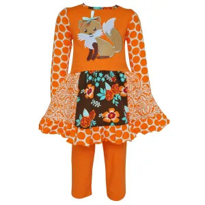 AnnLoren Big Little Girls Fall Foxy Floral Forest Friends Dress & Leggings