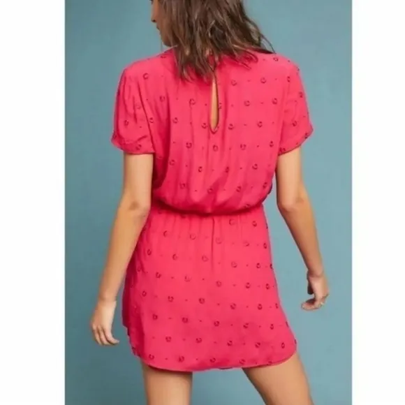 Anthropologie ett:twa green briar pink embroidered wrap romper size xxsp