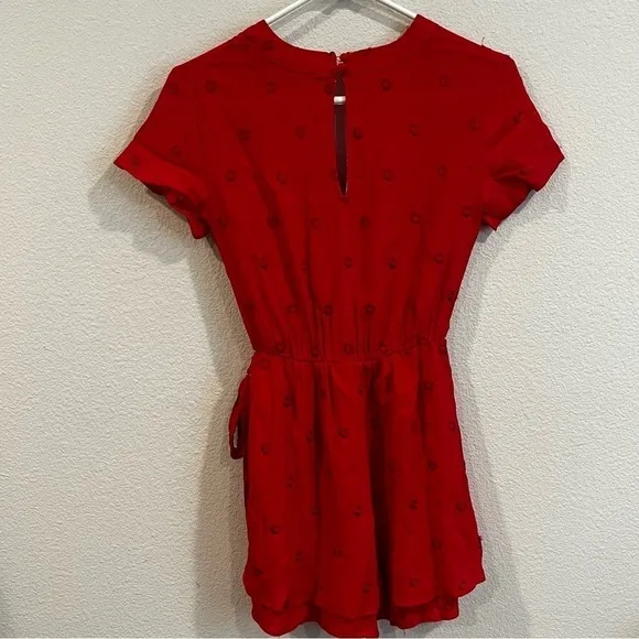 Anthropologie ett:twa green briar pink embroidered wrap romper size xxsp