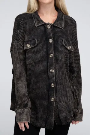 Ash Black Acid Wash Oversized Cotton Waffle Shirt