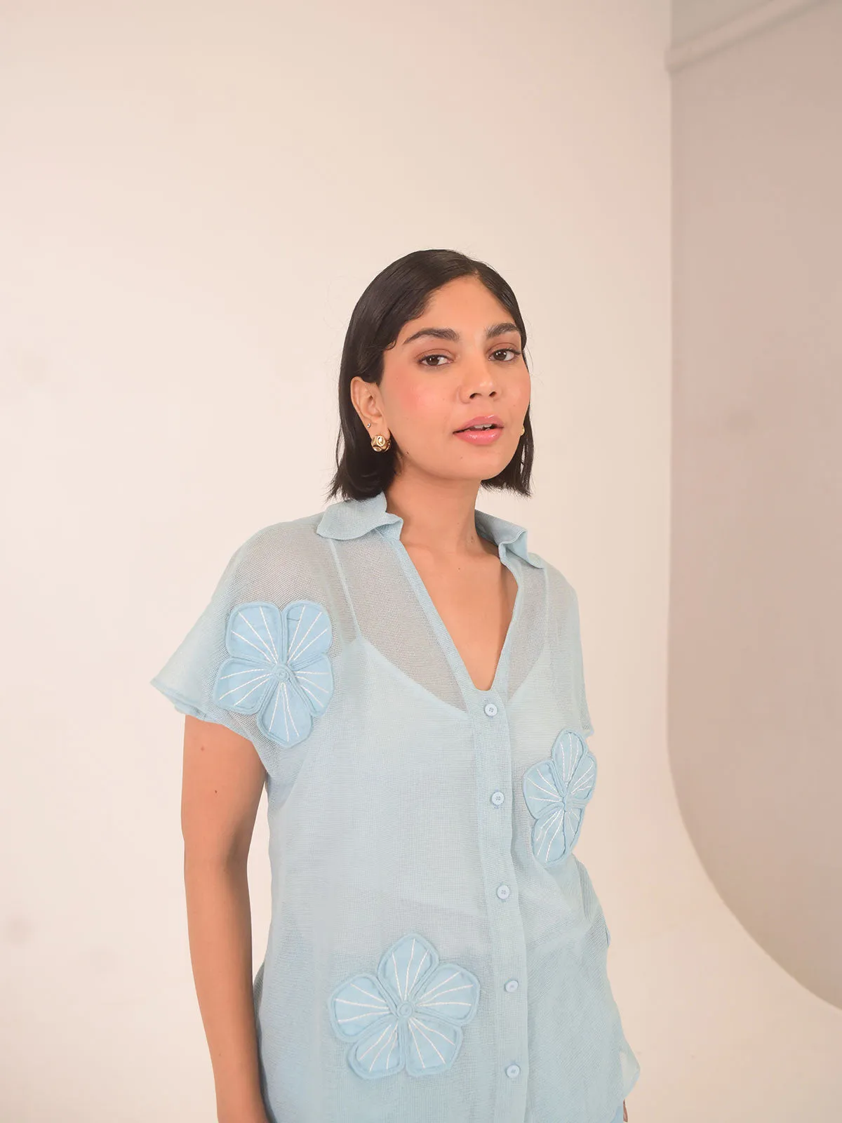 Aster Applique Cotton Net Shirt