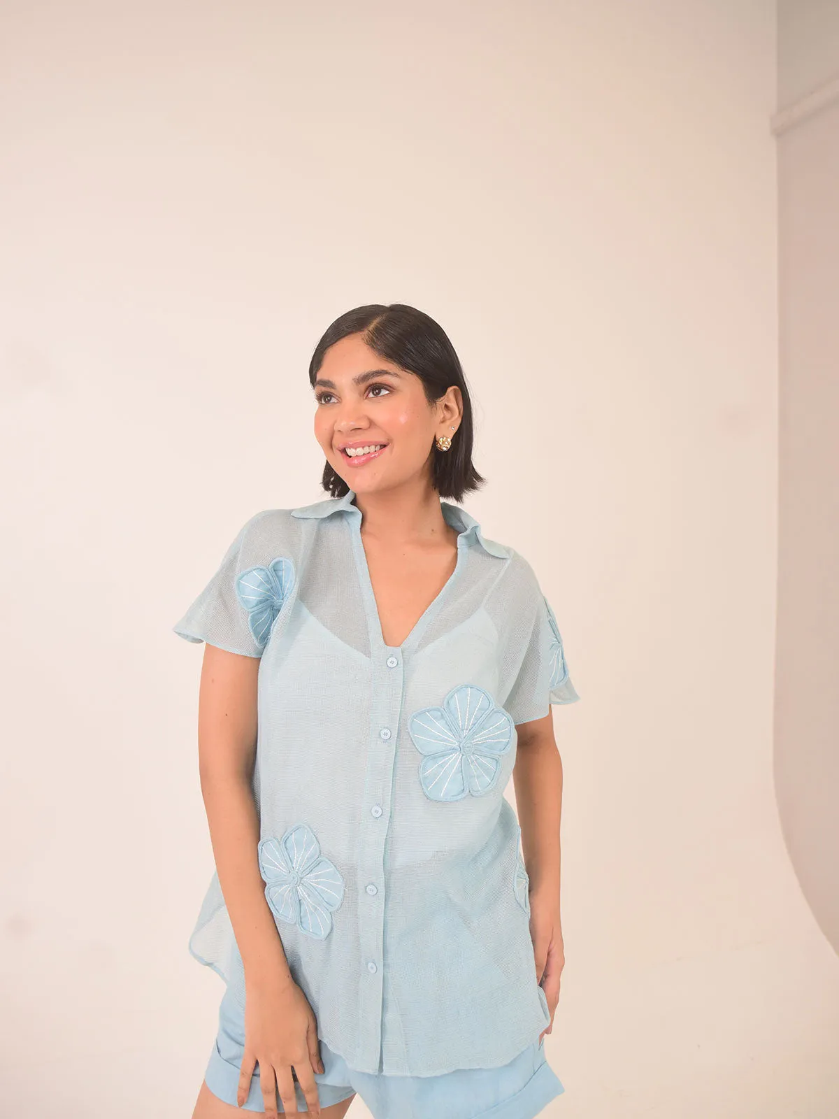 Aster Applique Cotton Net Shirt