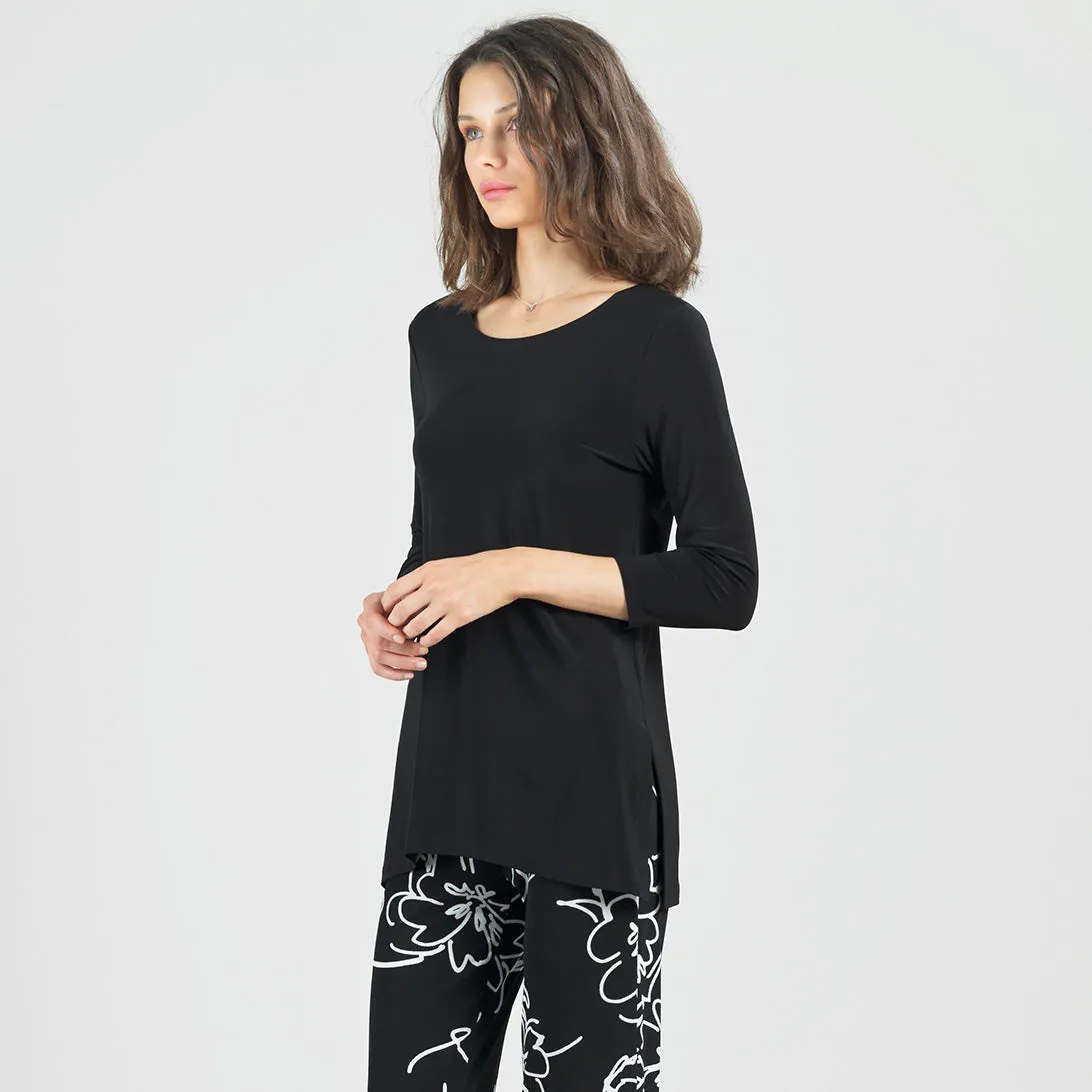 Back Tie Side Vent Tunic - Black
