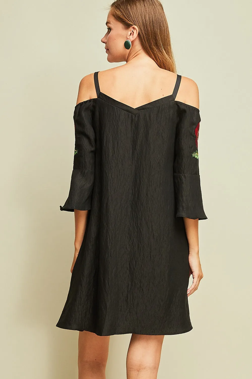 Back to Black Cold-Shoulder Rose Dress